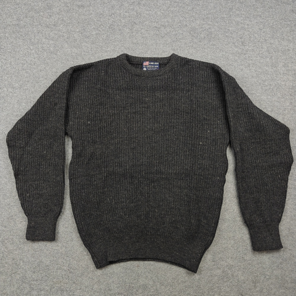 Vintage Lord Jeff Sweater Mens Large Gray Crew Neck Chunky-Knit Wool Pullover